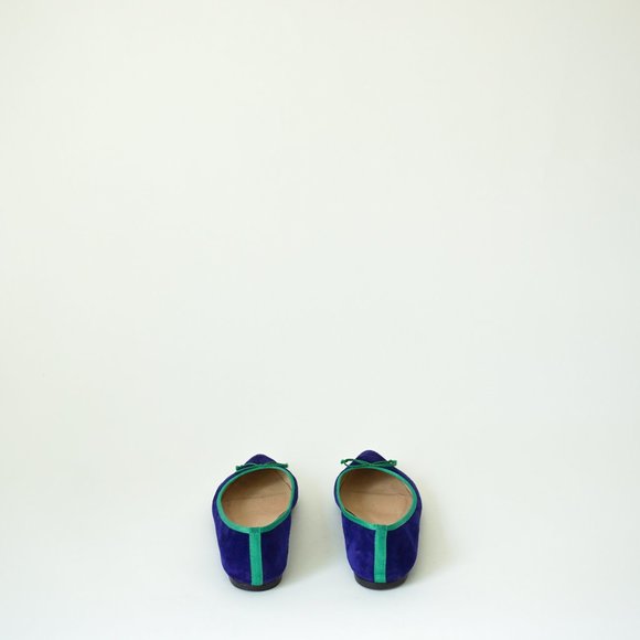 J. Crew Gemma Blue  Suede Flats with Green Trim 7.5 - Picture 6 of 11